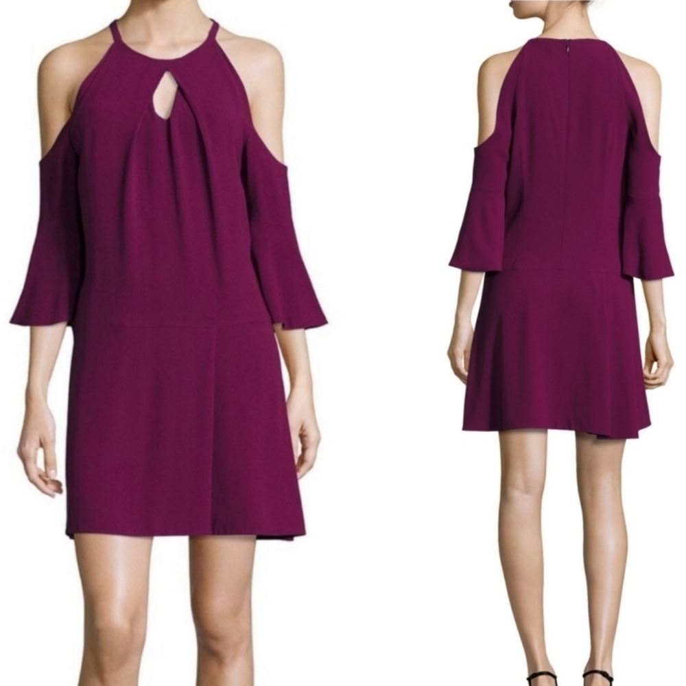 RAMY BROOK Evette Sangria Cold Shoulder Flowy Lined Key Hole Front Dress Size 6